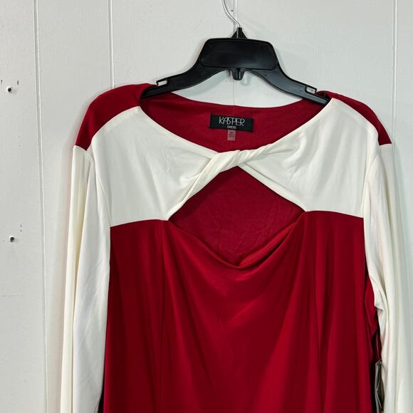 Kasper Womens Mini Dress Size XXL Red Cream Cutout Front Long Sleeve Colorblock - Picture 2 of 14